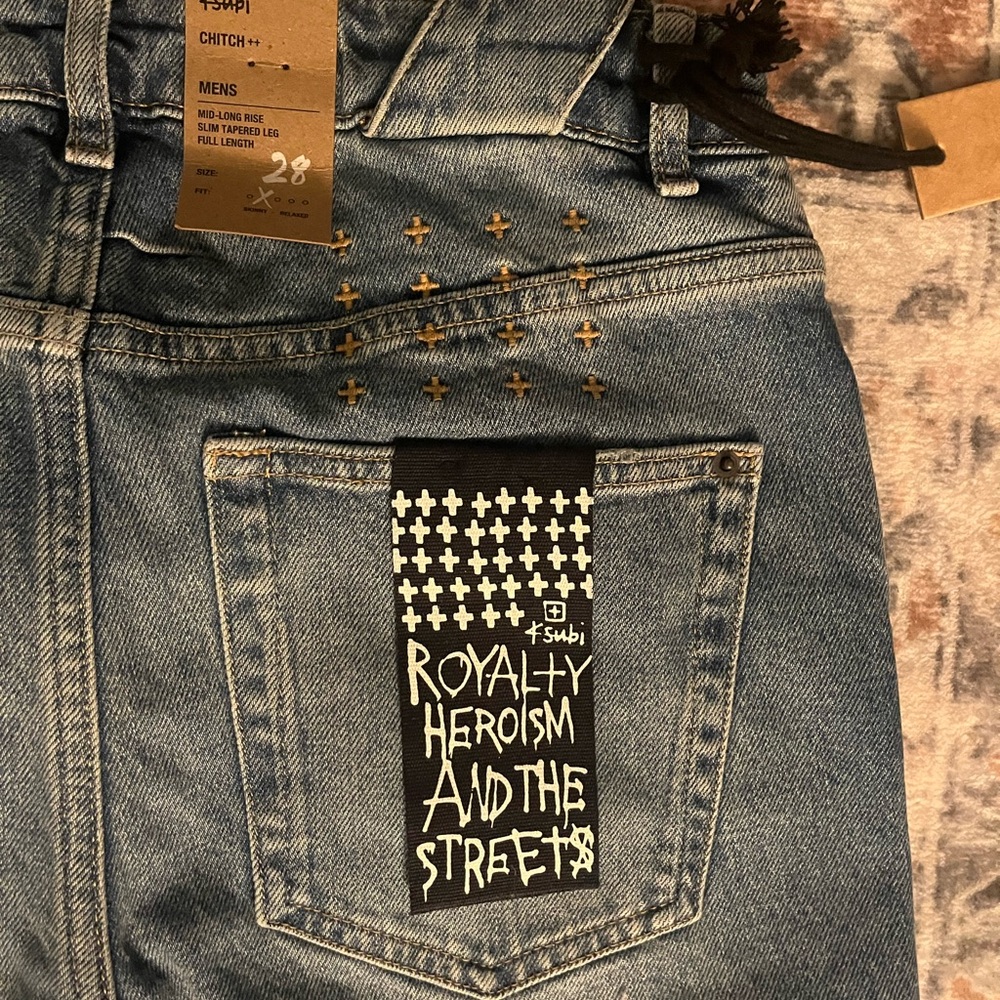 Blue Denim Jeans with Cross Detail